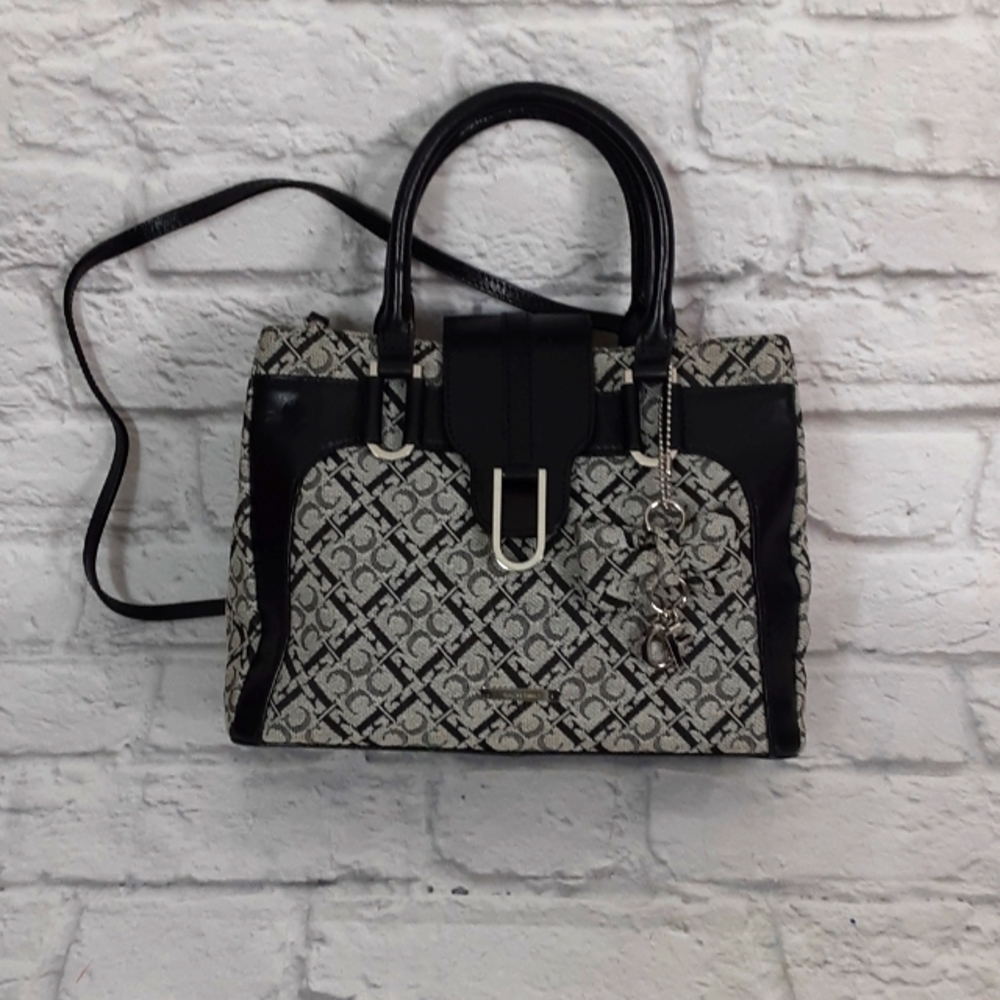 Claudio Ferrici black leather and signature canvas satchel bag